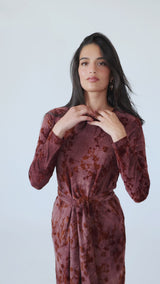 Modest Maroon Floral Velvet Dress – Women's Fashion