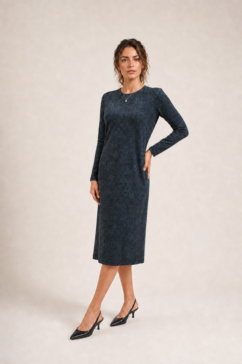 Daniella Faye Seraphine loose basic dress in charcoal — modest women's FW26 collection, view 3