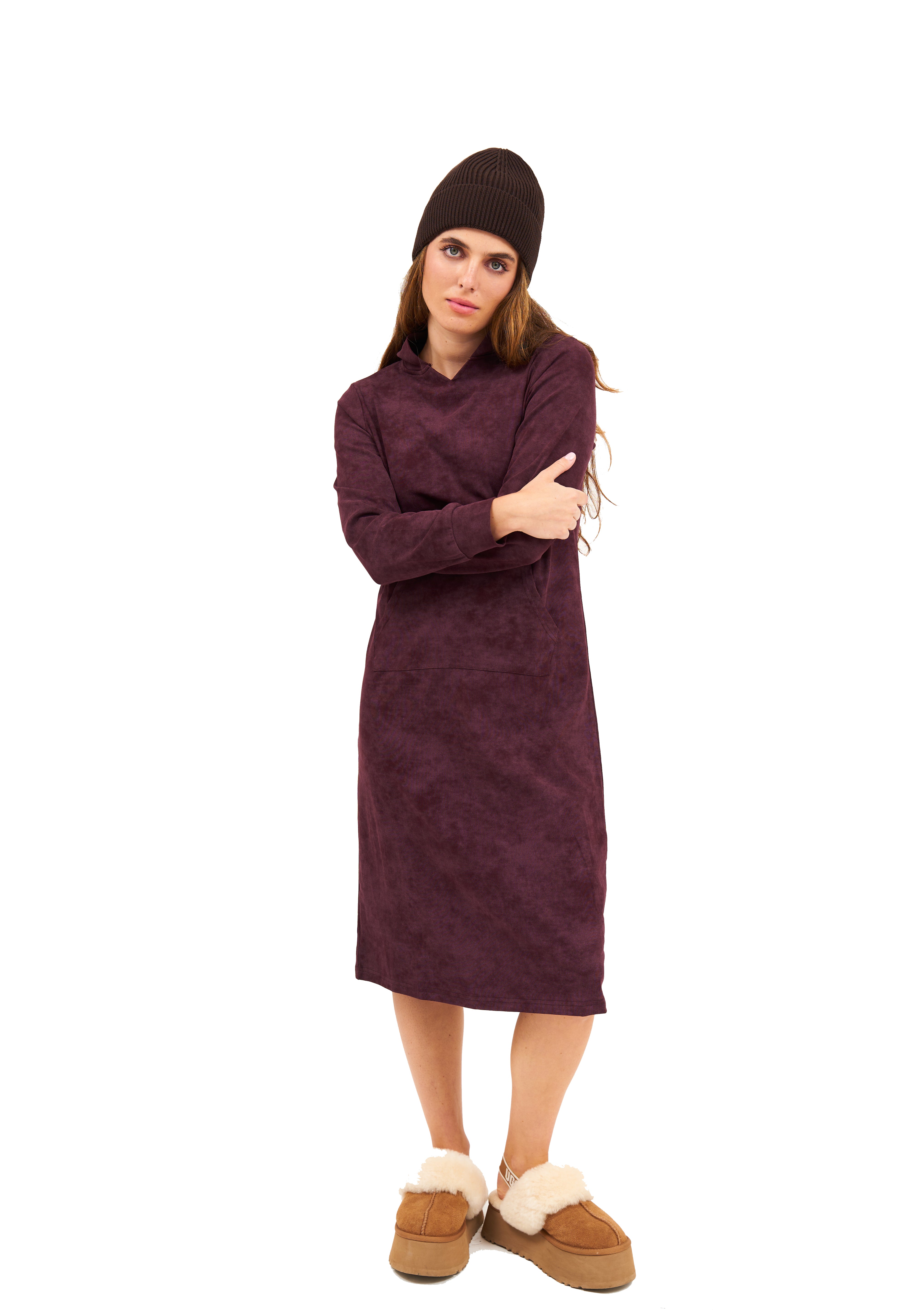 Daniella Faye Serenity pullover hoodie dress in plum — modest women's FW26 collection, photo 1