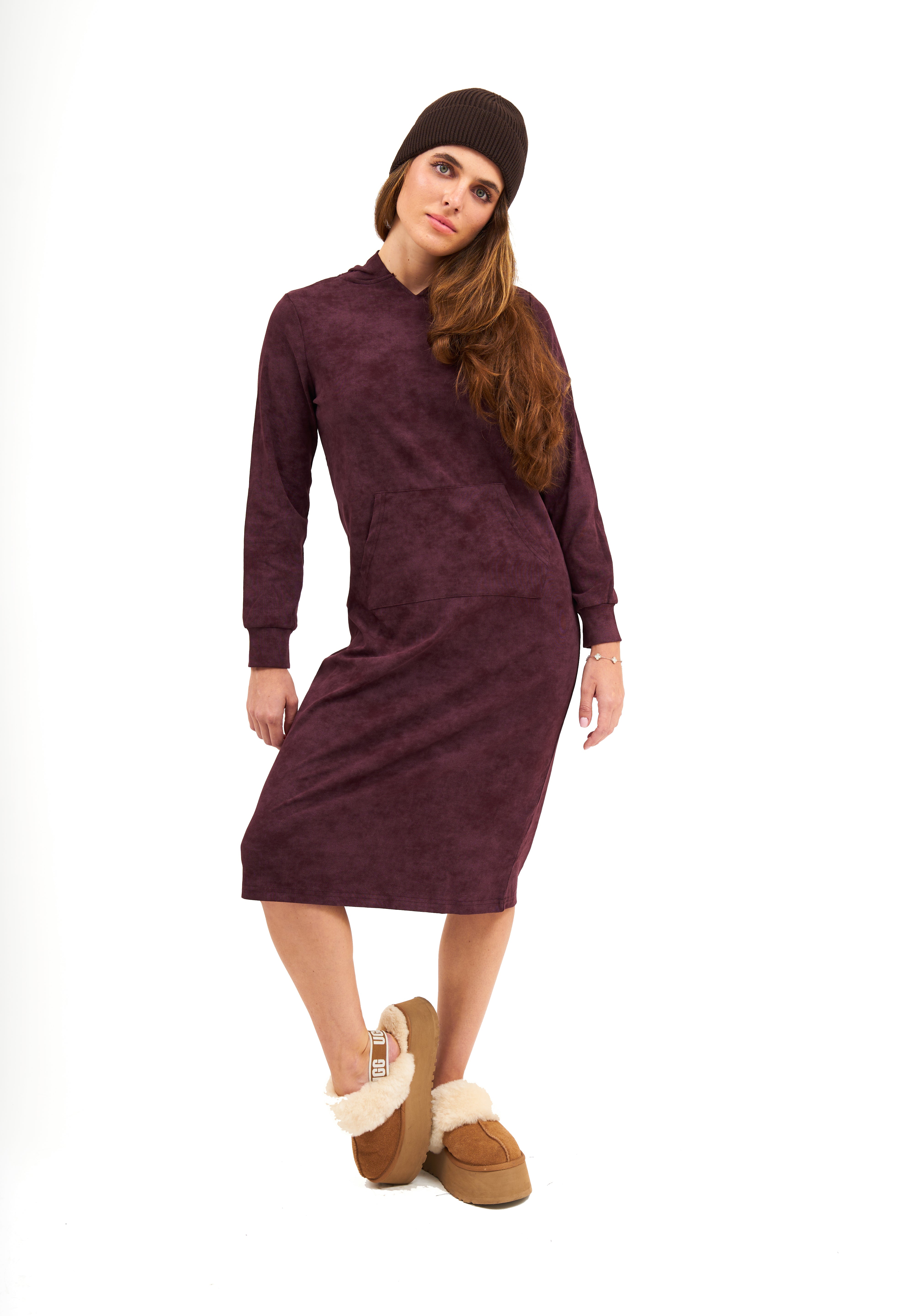 Daniella Faye Serenity pullover hoodie dress in plum — modest women's FW26 collection, photo 5
