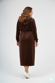Hoodie Long Dress - Chocolate