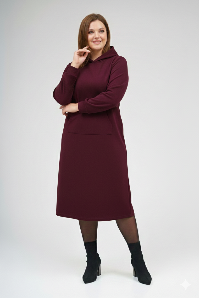 burgundy hoodie dress Modest Cranberry Pullover Hoodie Dress Women's Fashion S