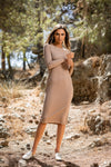 COFFEE RIBBED BASIC DRESS