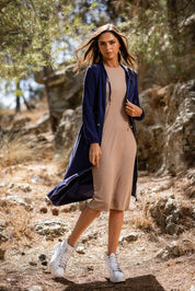 Modest Coffee Basic Dress - Women's Fashion