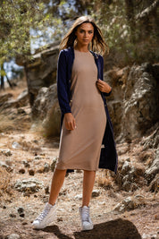 Modest Coffee Basic Dress - Women's Fashion