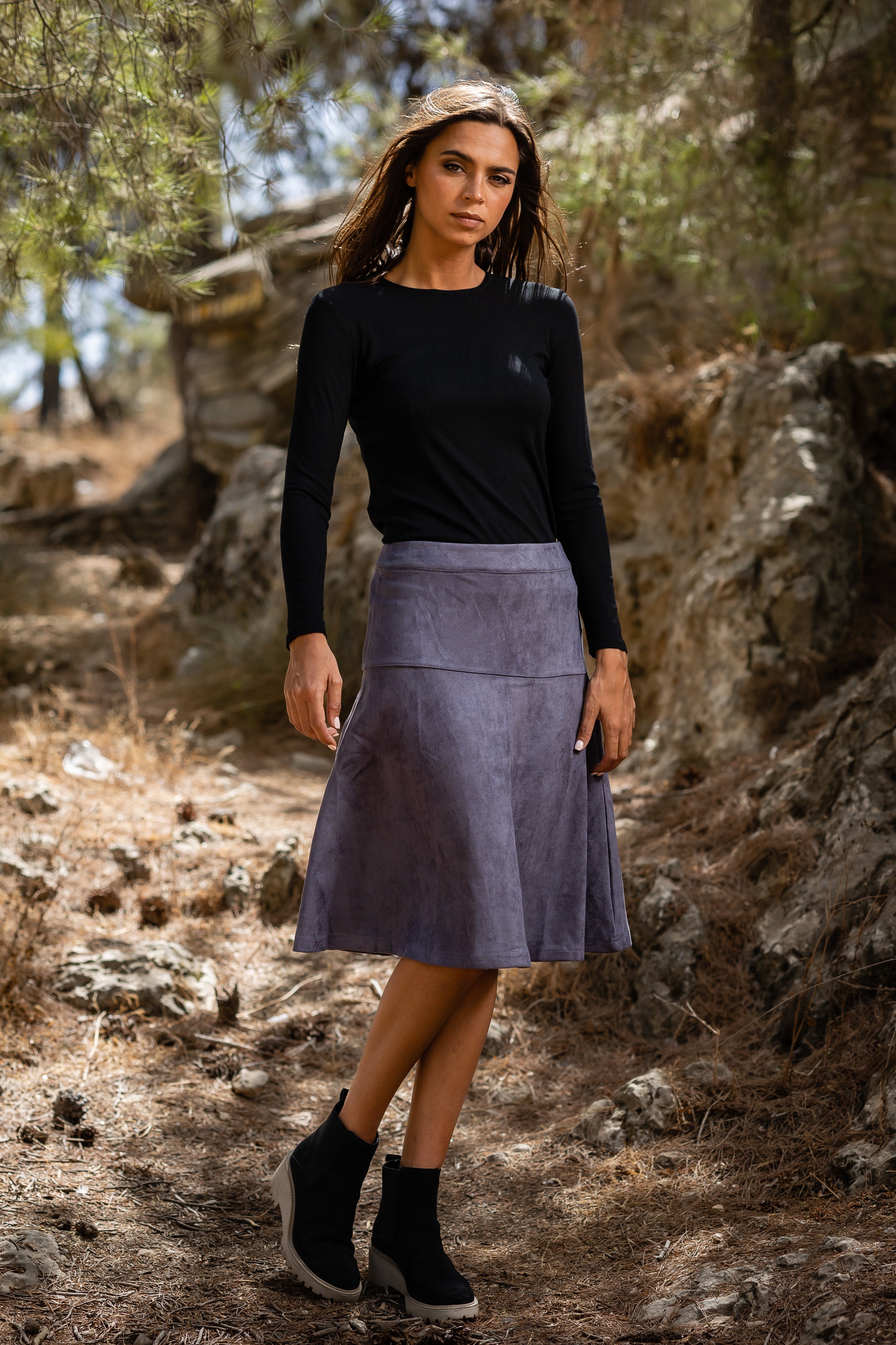 Modest GRAPHITE SUEDE KIKI SKIRT - Women's Fashion